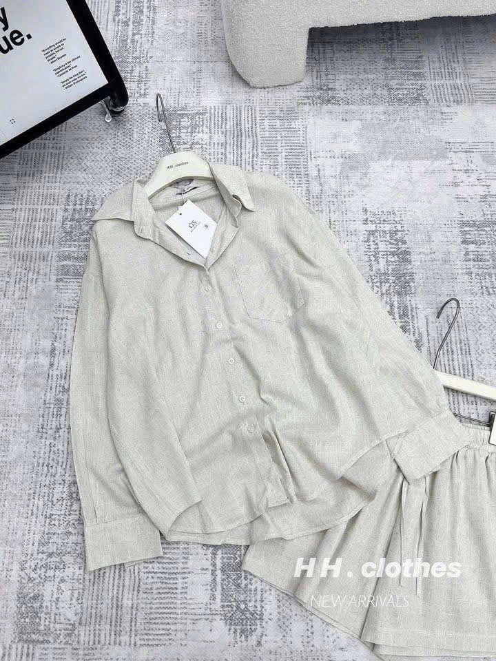 C317 - SET BỘ SƠ MI DÀI TAY QUẦN SHORT MÀU BE