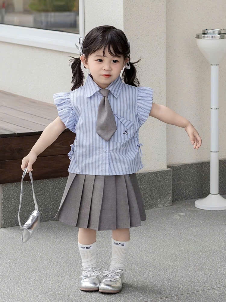 C92 - SET ÁO SƠ MI KẺ TAY BỒNG MIX CV KÈM CAVAT