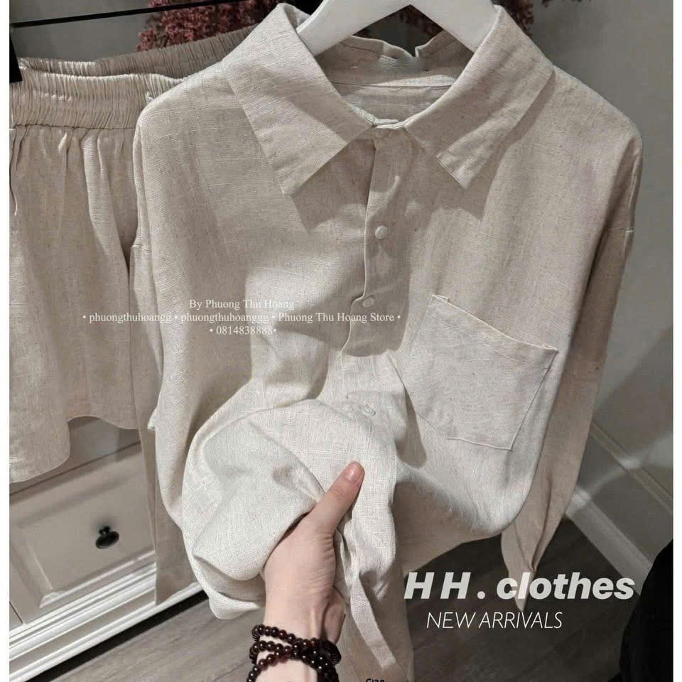 C317 - SET BỘ SƠ MI DÀI TAY QUẦN SHORT MÀU BE