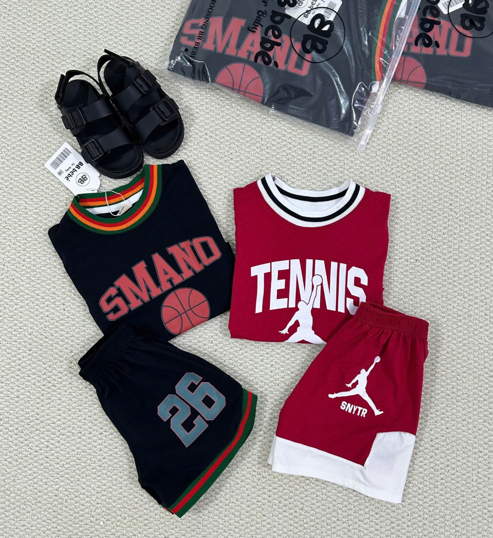 B341 - SET 2 BỘ SMANO ĐEN TENNIS ĐỎ