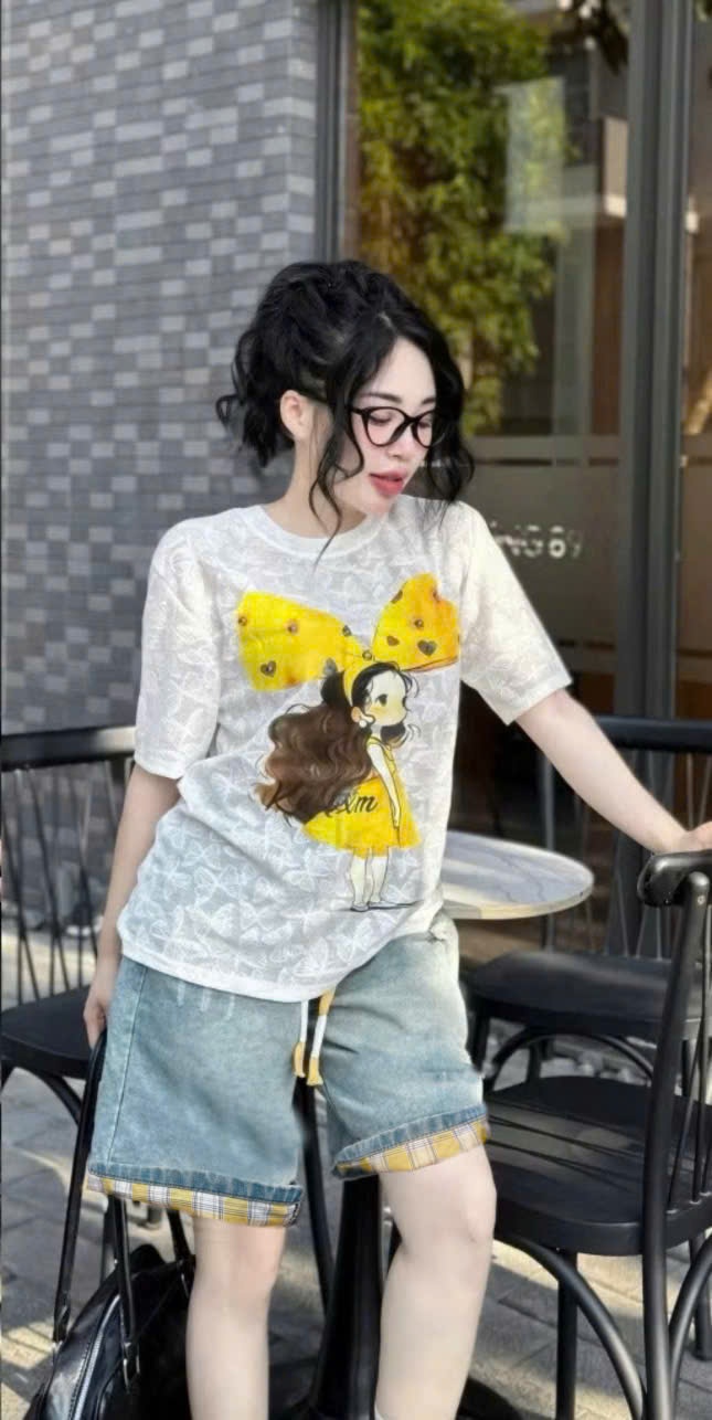 B142 - SET ÁO REN HỌA TIÊT CÔ GÁI NƠ VÀNG QUẦN JEAN