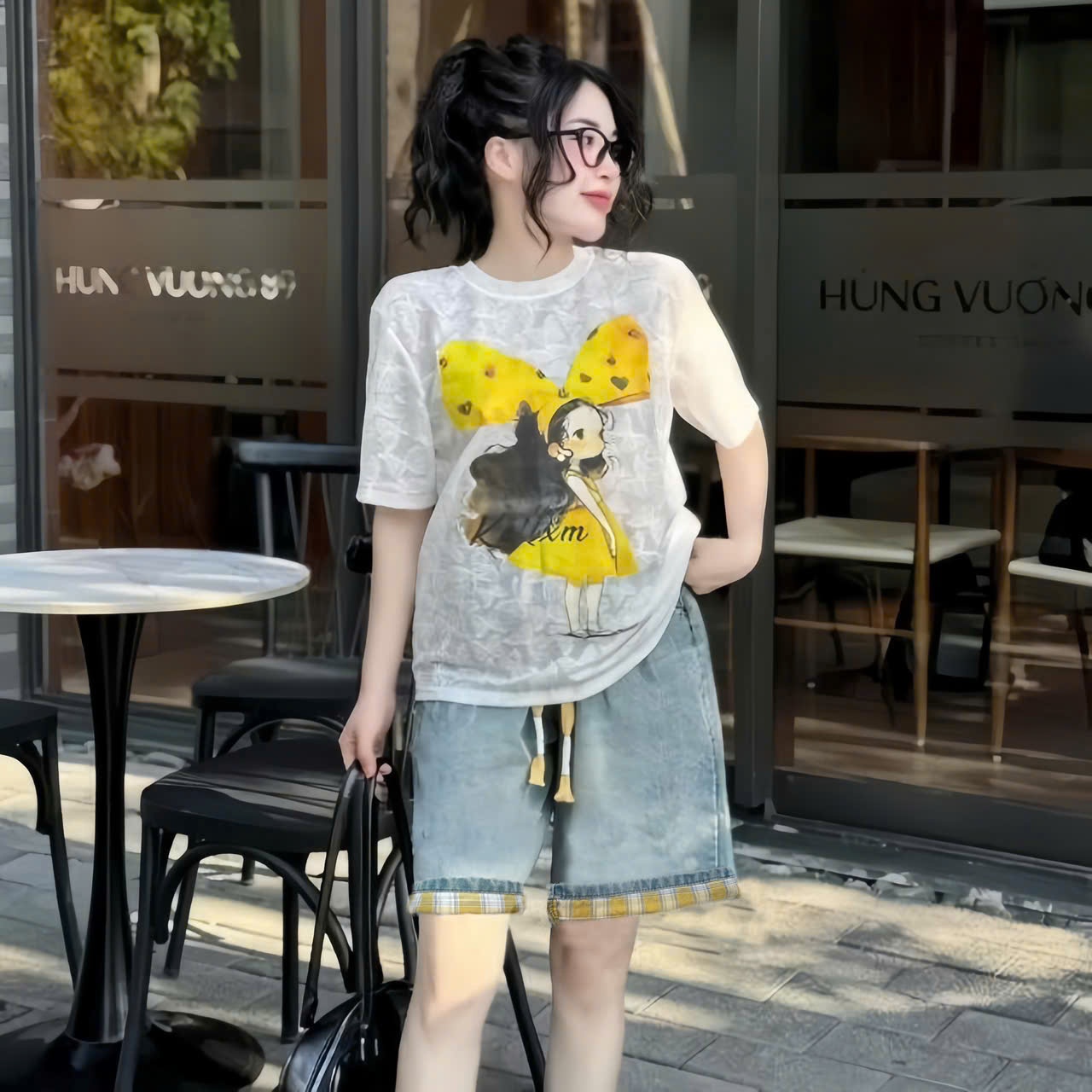 B142 - SET ÁO REN HỌA TIÊT CÔ GÁI NƠ VÀNG QUẦN JEAN