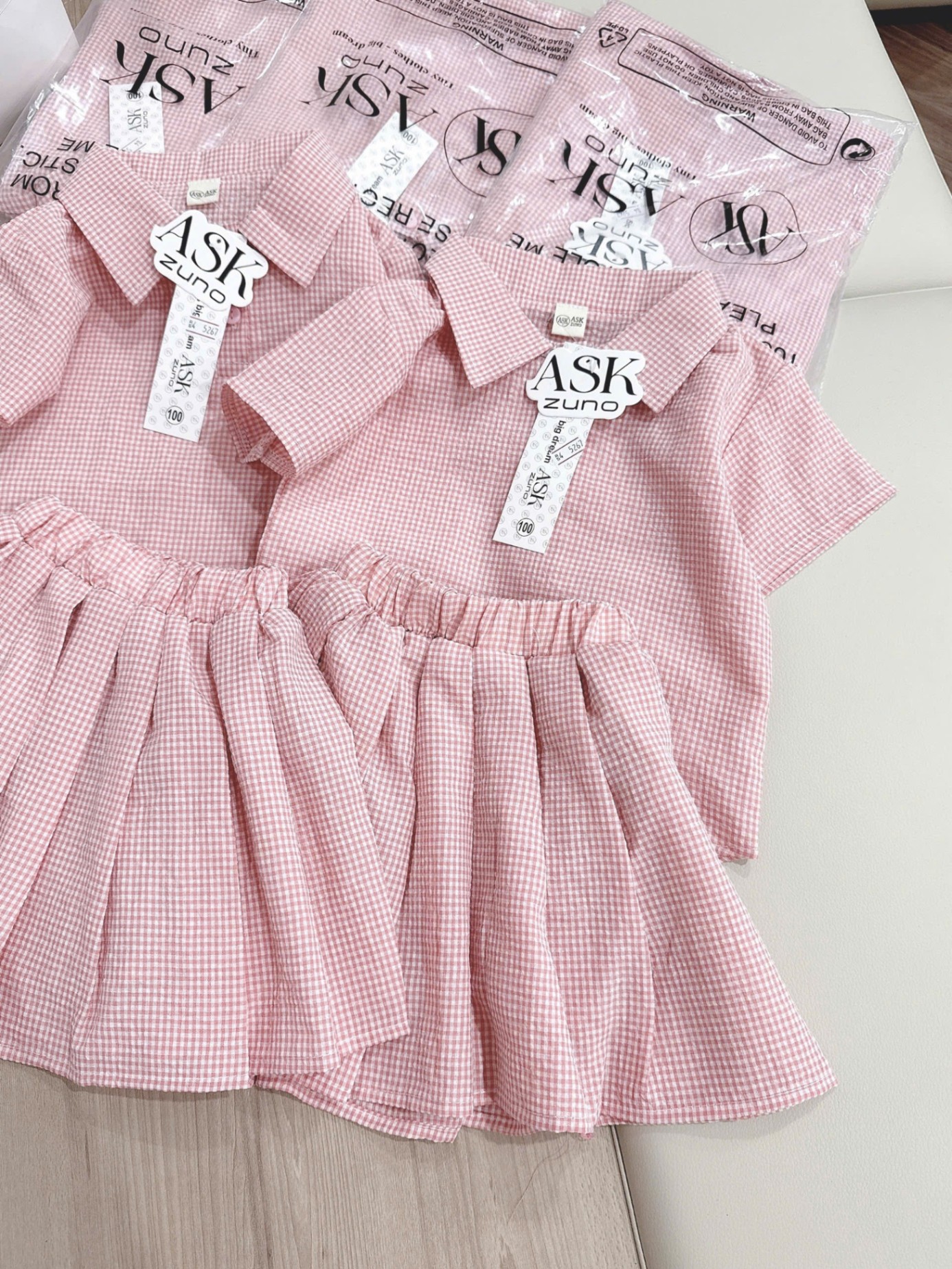 A275 - SET VÁY ÁO KẺ HỒNG GINGHAM