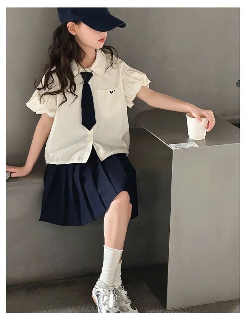 A692 - SET ÁO SƠ MI TRẮNG CHÂN VÁY NAVY KÈM CAVAT