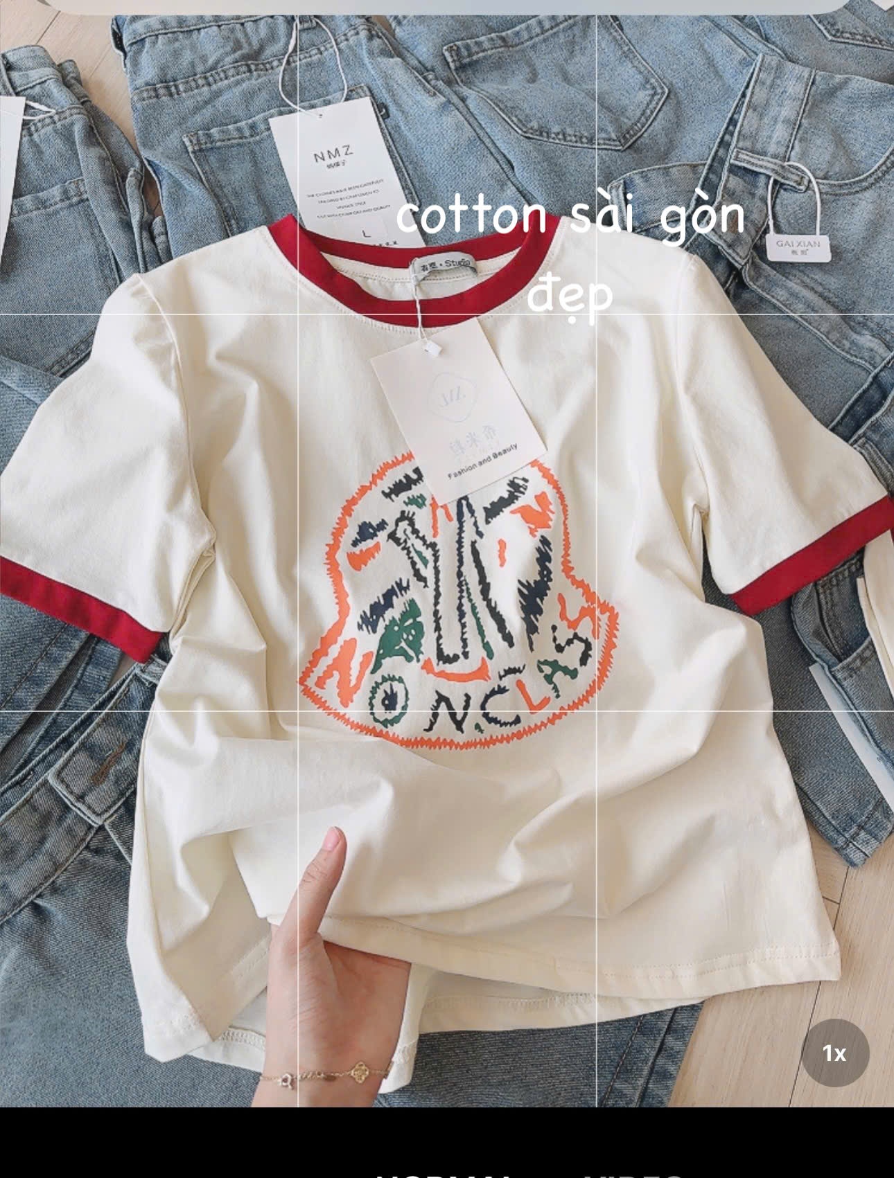 A725 -(GOM) SET ÁO CHỮ LOANG SẮC MÀU QUẦN JEAN