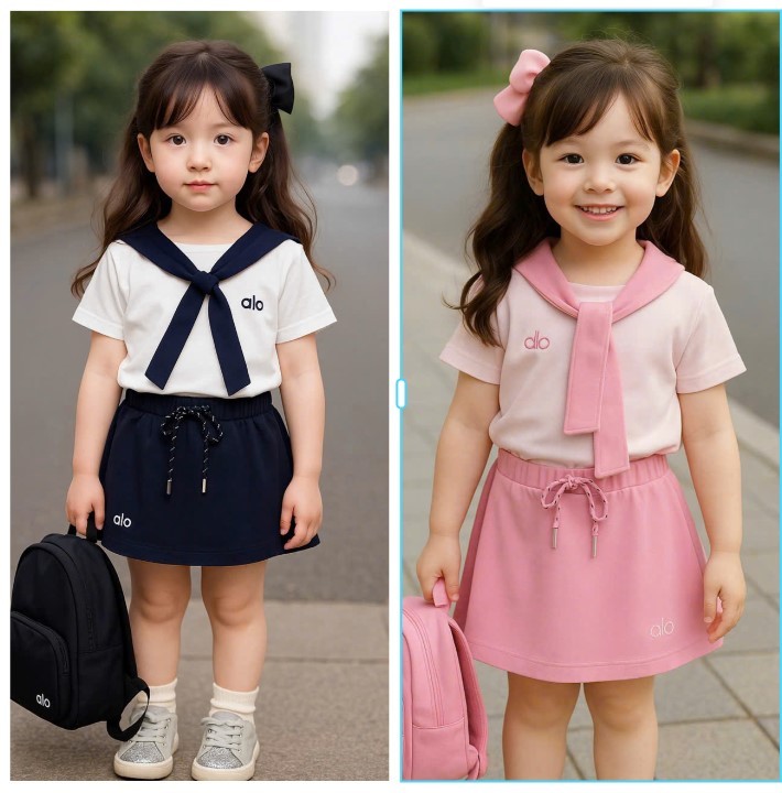 A590 - SET ÁO PHÔNG TRẮNG ALO CV CHỮ A KÈM KHĂN CHOÀNG