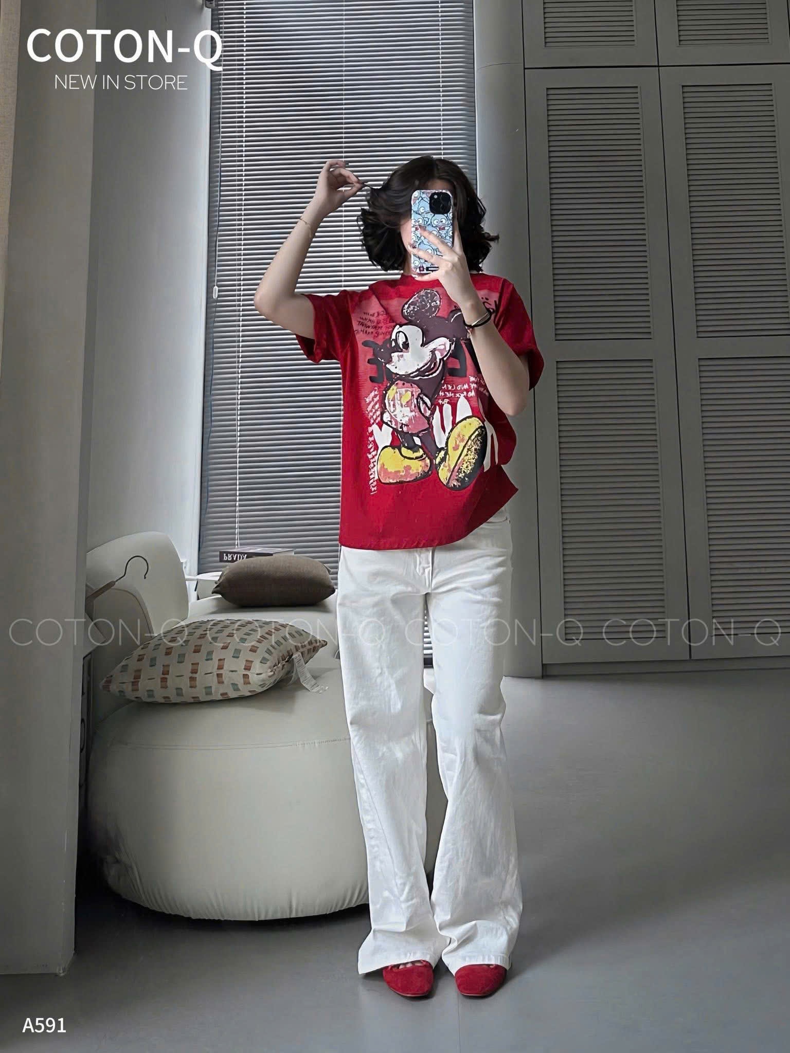A901 - (GOM) ÁO PHÔNG MICKEY LOANG ĐEN ĐỎ