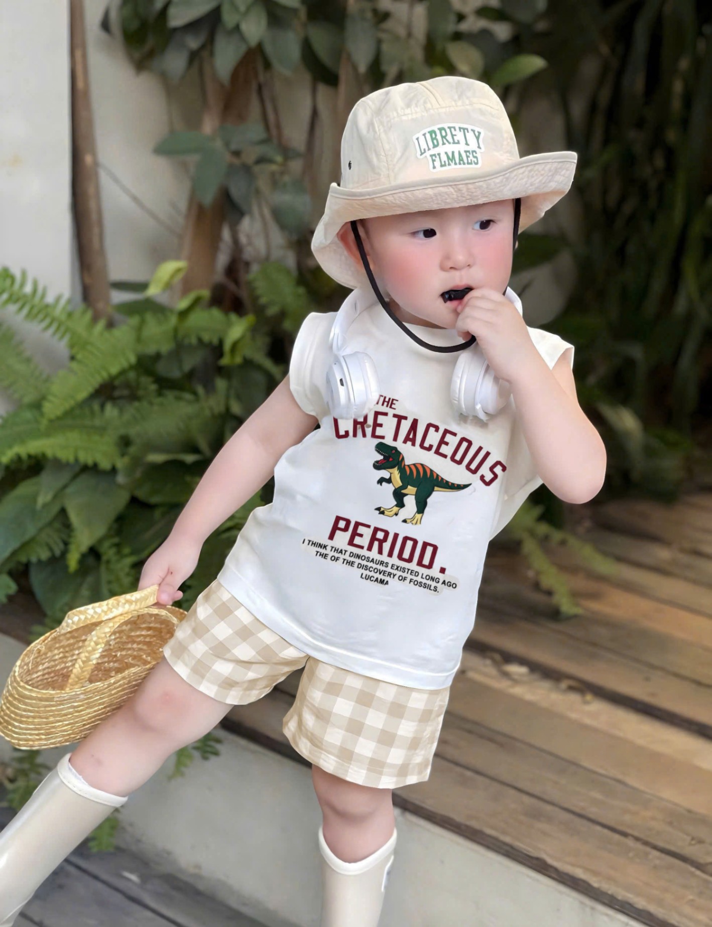 A782 - SET 2 BỘ KHỦNG LONG DEN TRẮNG QUẦN CARO VÀNG