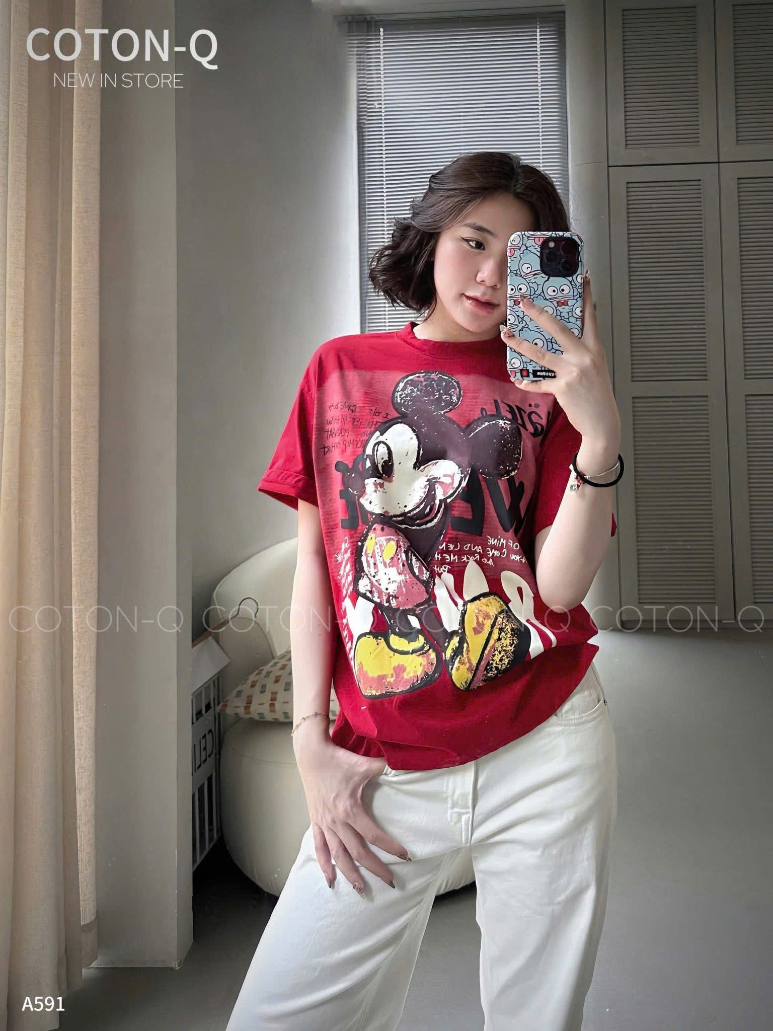 A901 - (GOM) ÁO PHÔNG MICKEY LOANG ĐEN ĐỎ