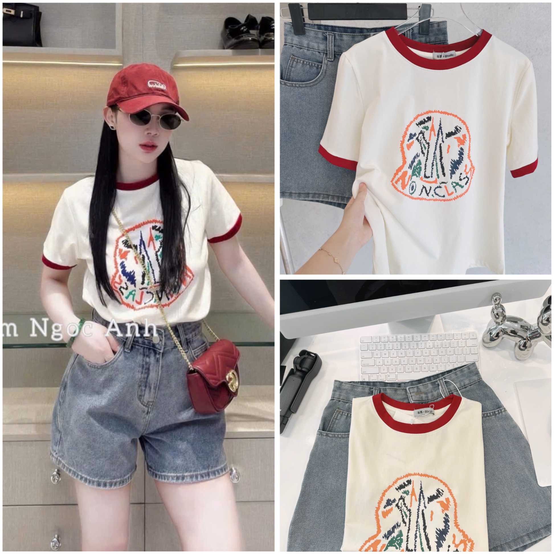 A725 -(GOM) SET ÁO CHỮ LOANG SẮC MÀU QUẦN JEAN