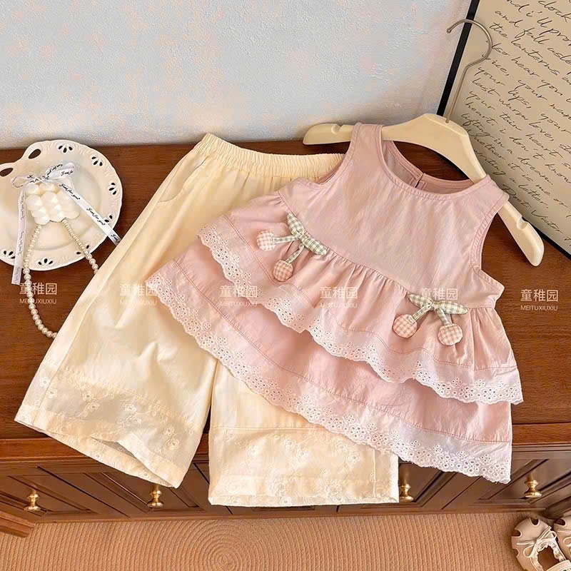 A945 - SET ÁO HỒNG BABYDOLL TULIP QUẦN ĐŨI BE KEM