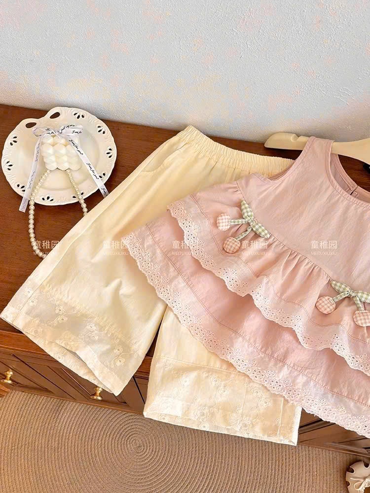 A945 - SET ÁO HỒNG BABYDOLL TULIP QUẦN ĐŨI BE KEM