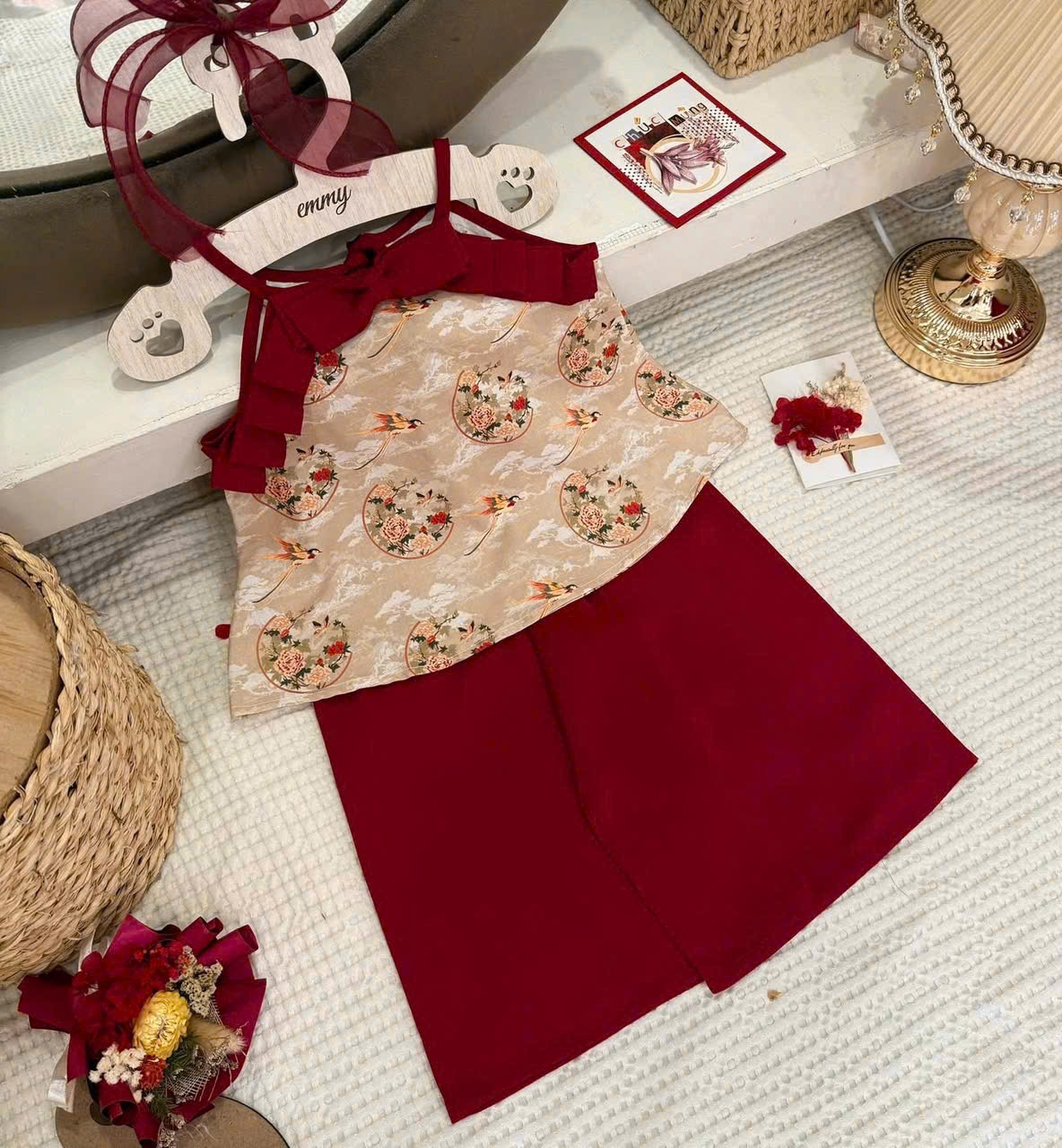 C303 - SET LỤA 2 DÂY NƠ NGỰC QUẦN ĐỎ