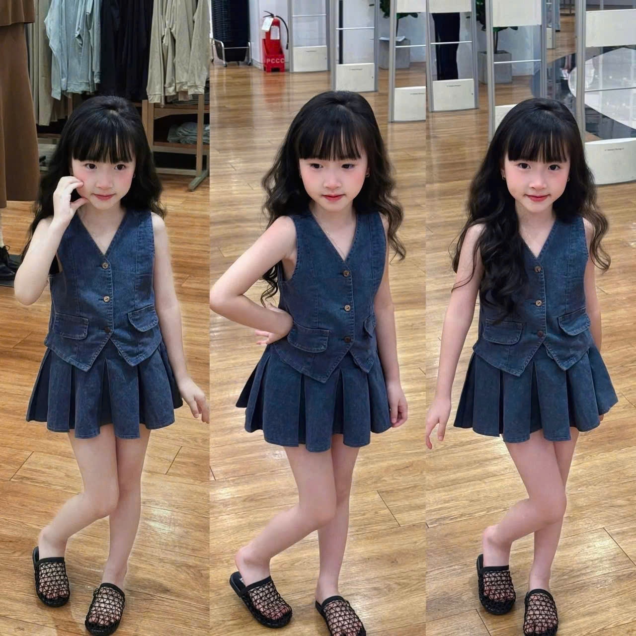 B823 - SET GILE JEAN CHÂN VÁY XẾP LY PHỐI NÚT