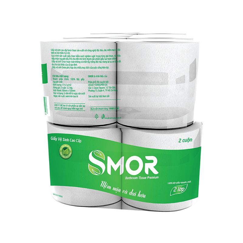 Giấy vệ sinh Smor túi 12 cuộn, 950g vuông (12 túi/bịch)