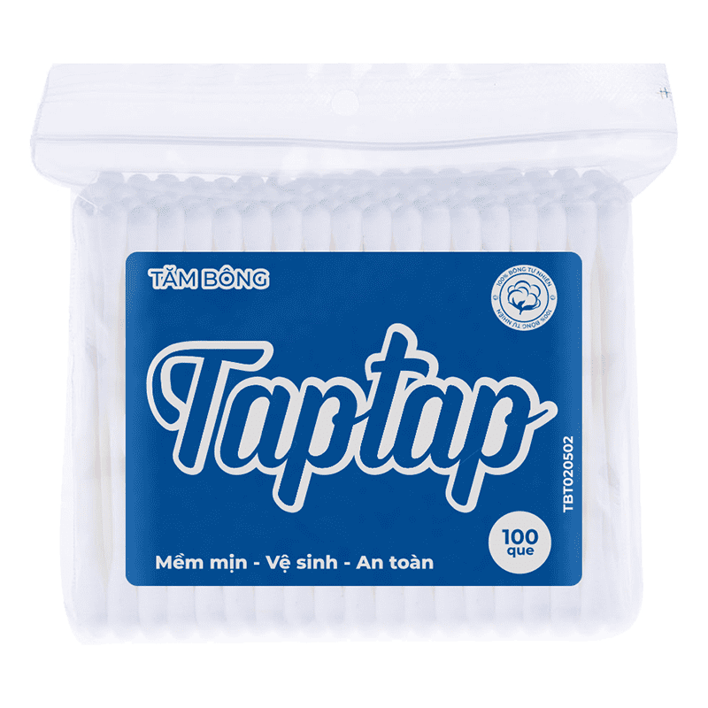 Tăm bông TapTap - túi zip người lớn thân nhựa 100 que (24 gói/túi - 25 túi/thùng)