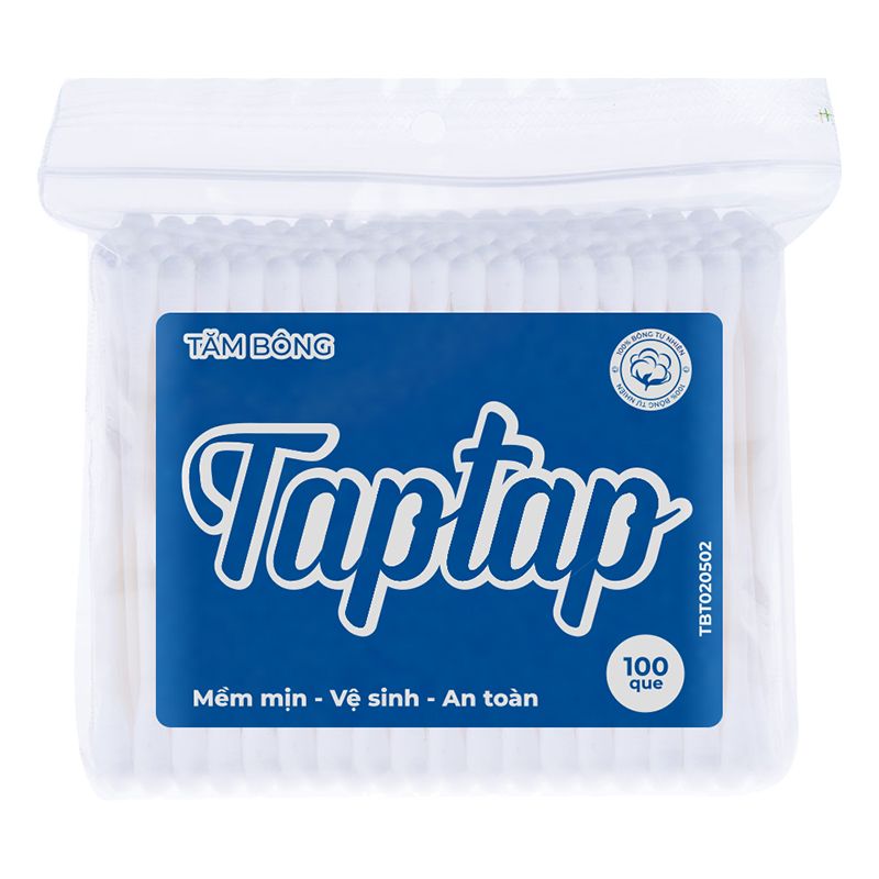 Tăm bông TapTap - túi zip người lớn thân nhựa 100 que (24 gói/túi - 25 túi/thùng)