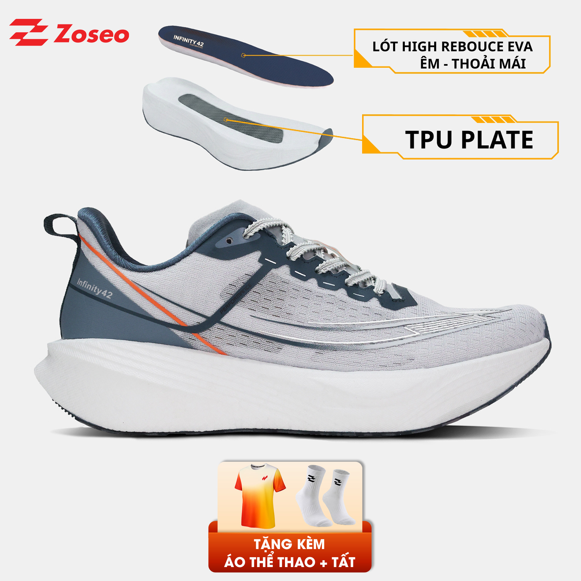 Giày chạy bộ Zoseo Infinity42 - Grey Navy