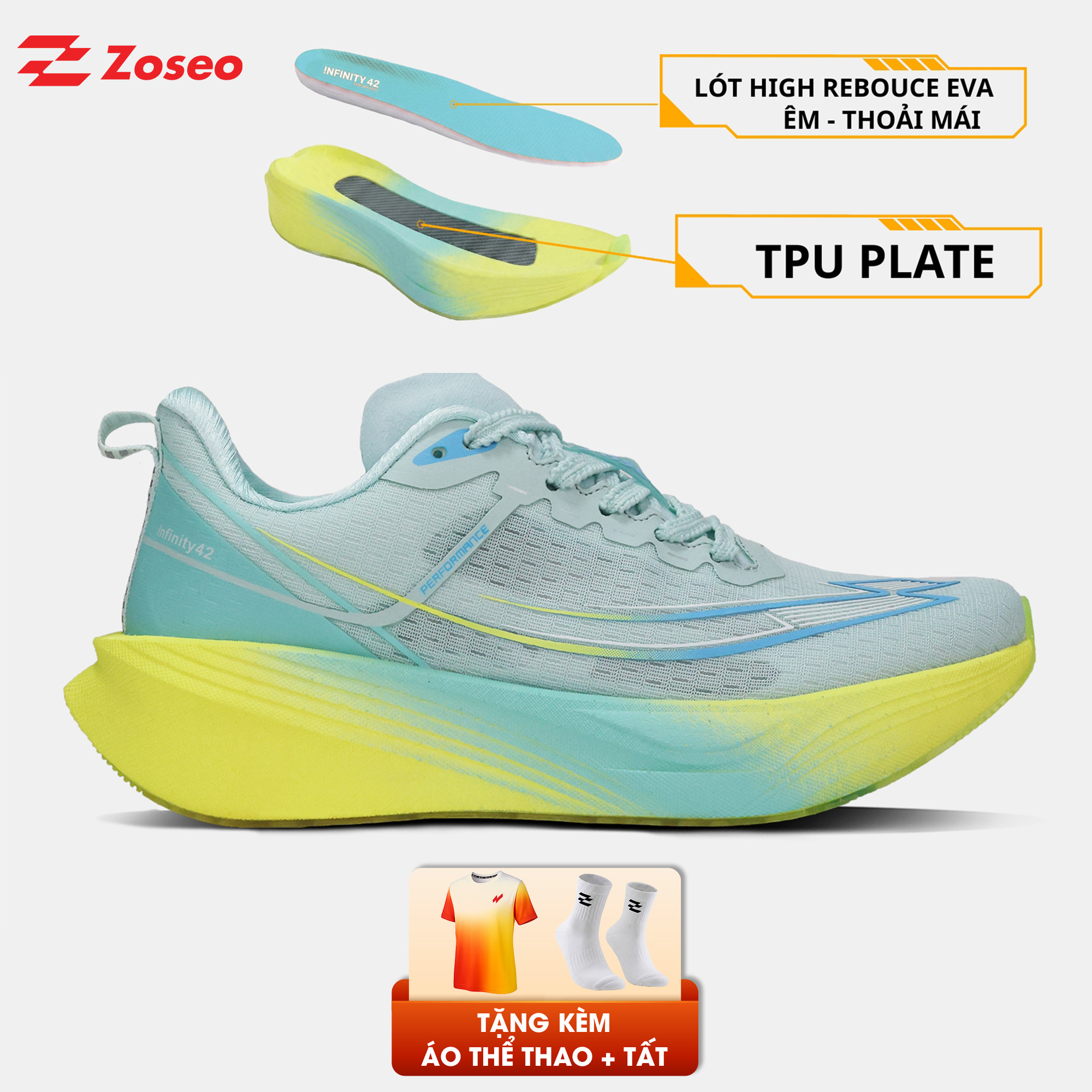 Giày chạy bộ Zoseo Infinity42 - Mint Lemon Yellow