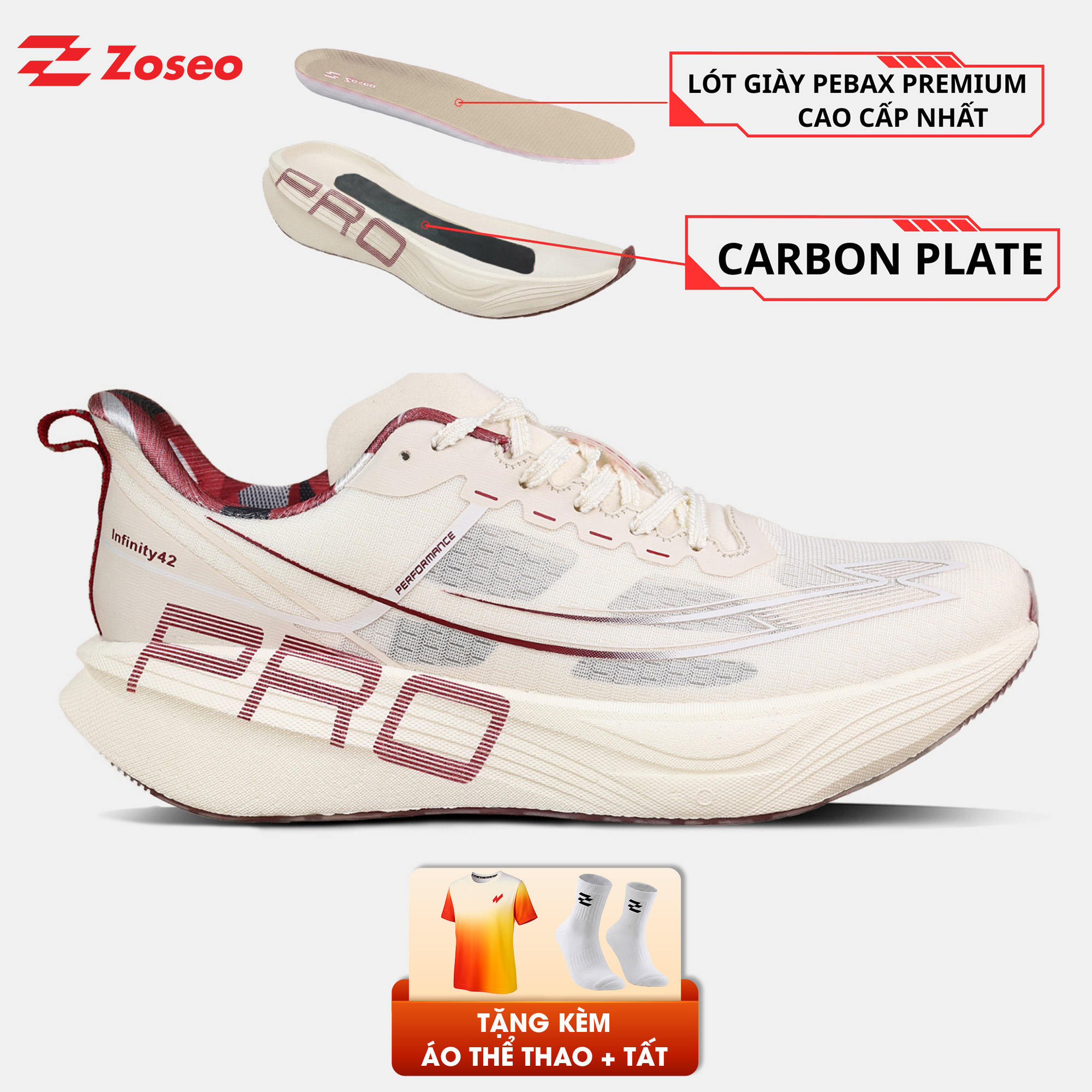 Giày chạy bộ Zoseo Infinity42 Pro - Beige Burgundy