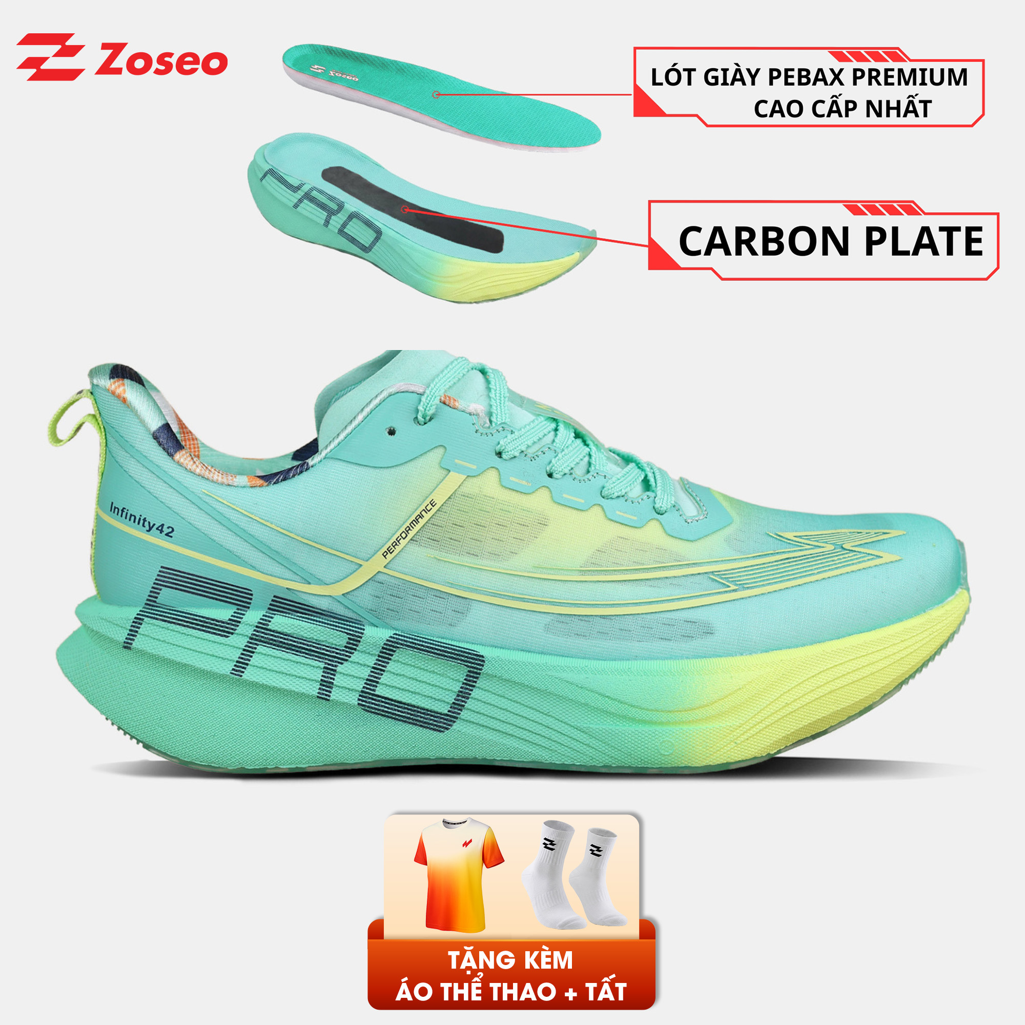 Giày chạy bộ Zoseo Infinity42 Pro - Green Lemon