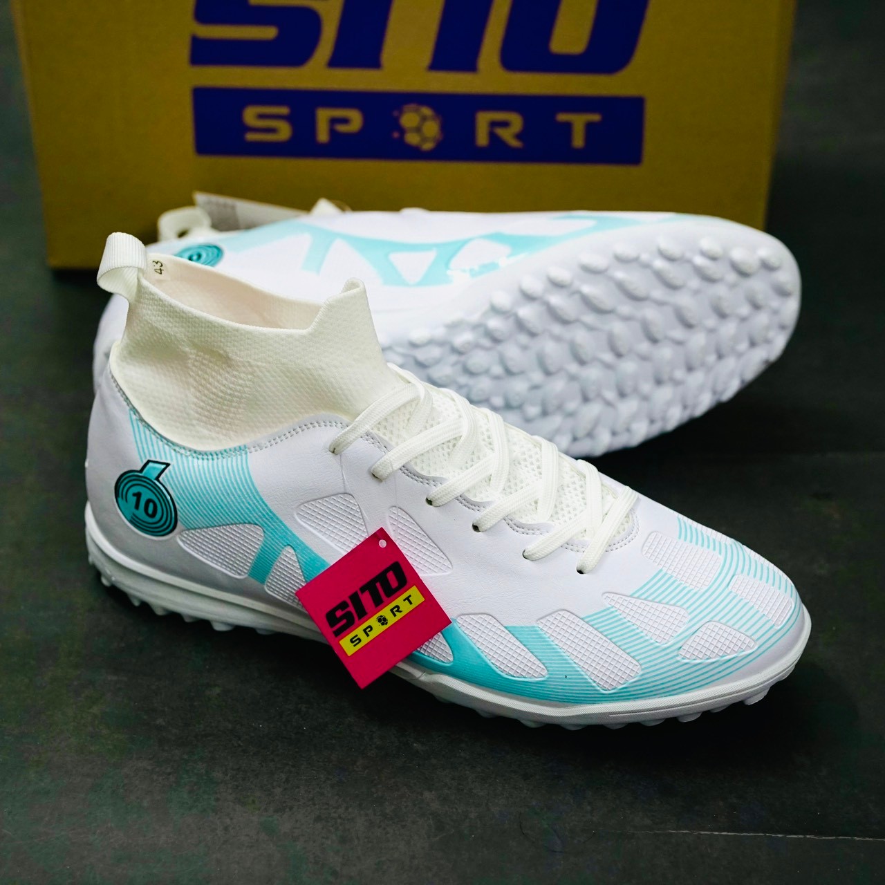 Giày Đá Bóng Nike Mer Butterfly Trắng Xanh cao cổ TF