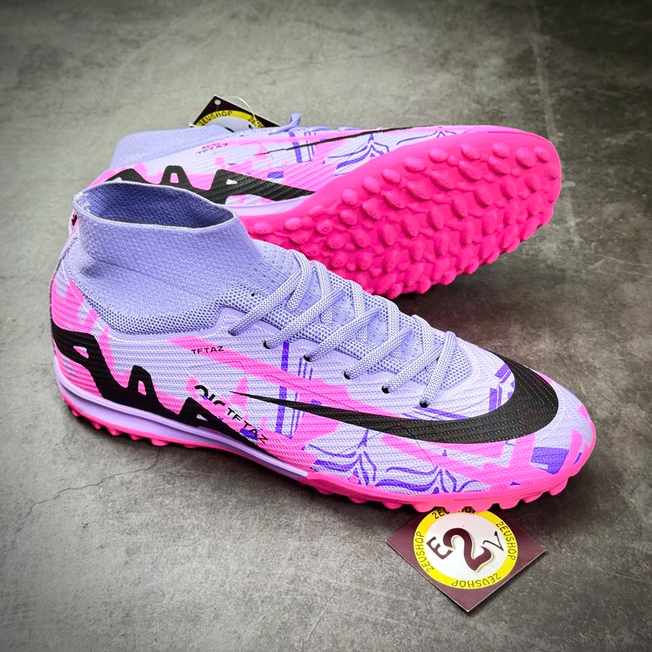 Giày Đá Bóng Nike Air Tezaz Superfly 9 Elite Xám Hồng Cao Cổ TF