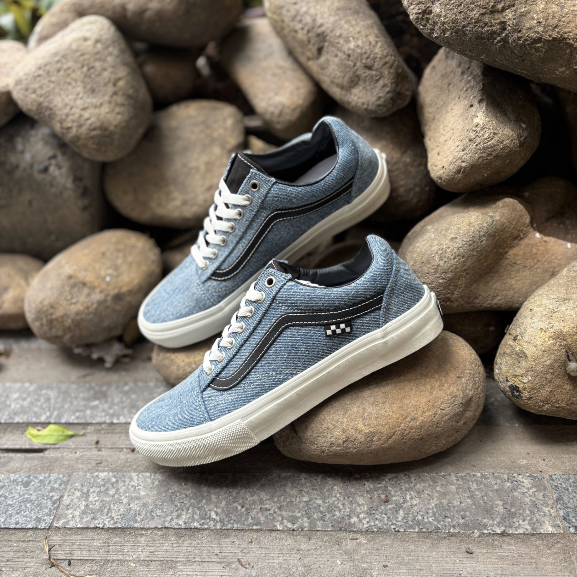 WAFFLE SNEAKER OLD SKOOL SKATEBOARDING WASHED DENIM BLUE