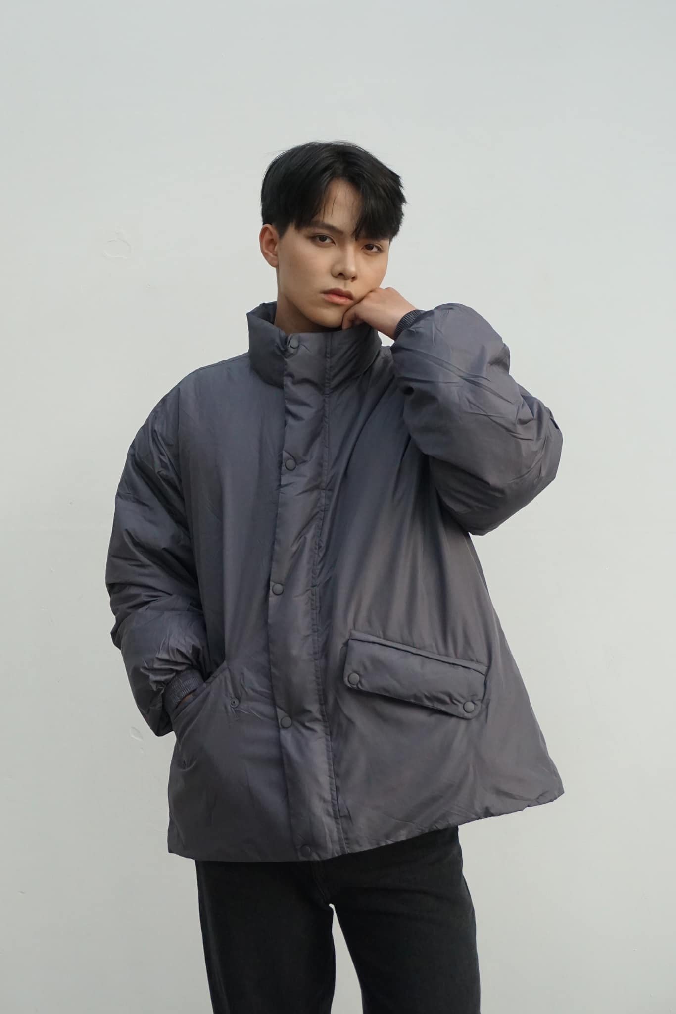 CUSTOM O CLOCK GREY DOWN JACKET - XL