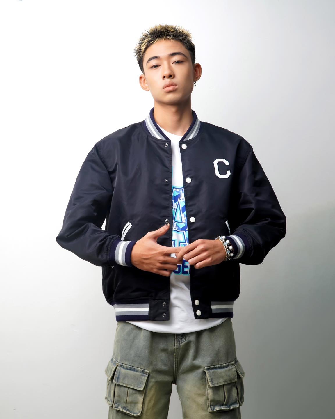 COVERNAT C LOGO VARSITY JACKET (BLACK / GREEN / PURPLE)
