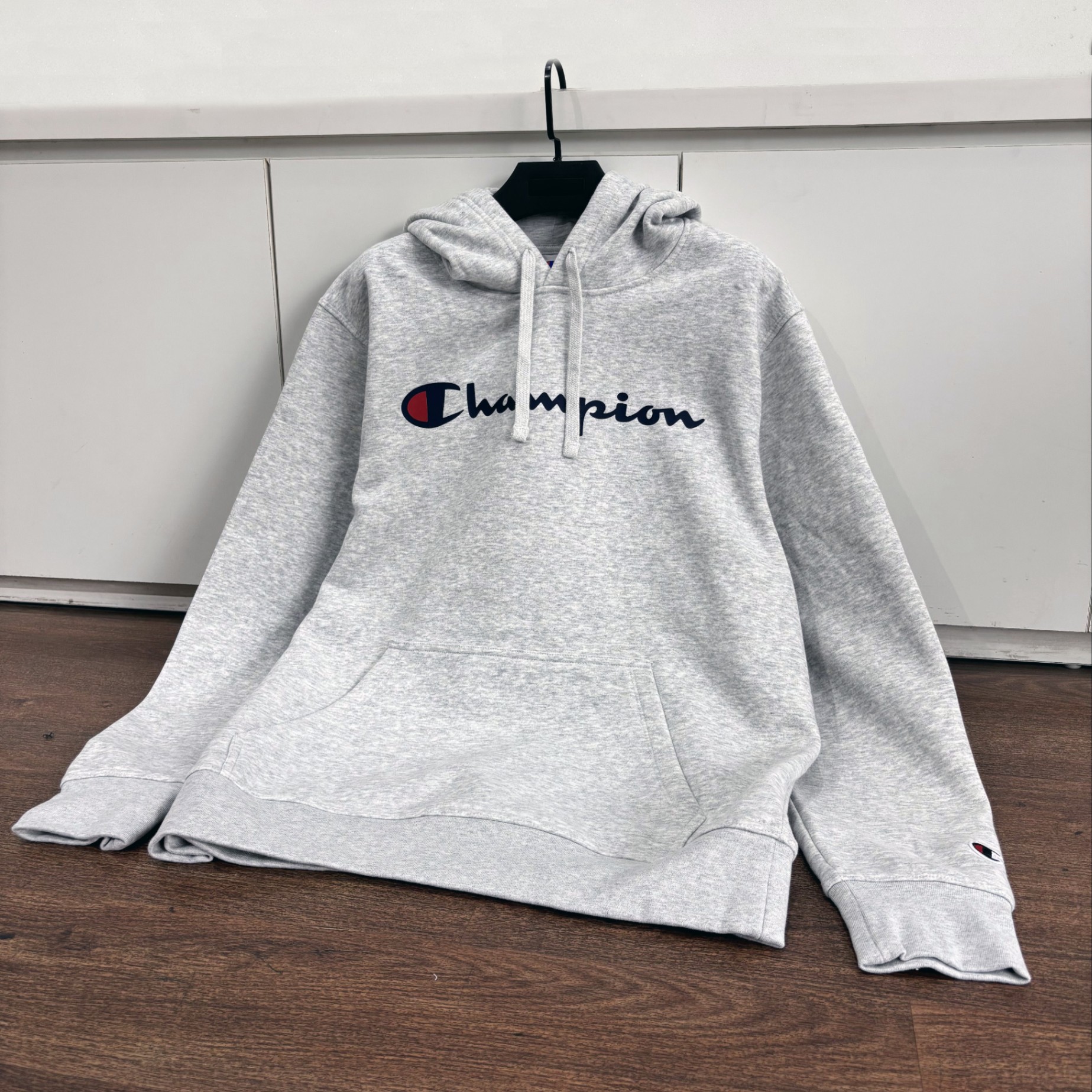 CHAMP POWER BLEND FULL SCRIPT LOGO HOODIE IN HEATHER