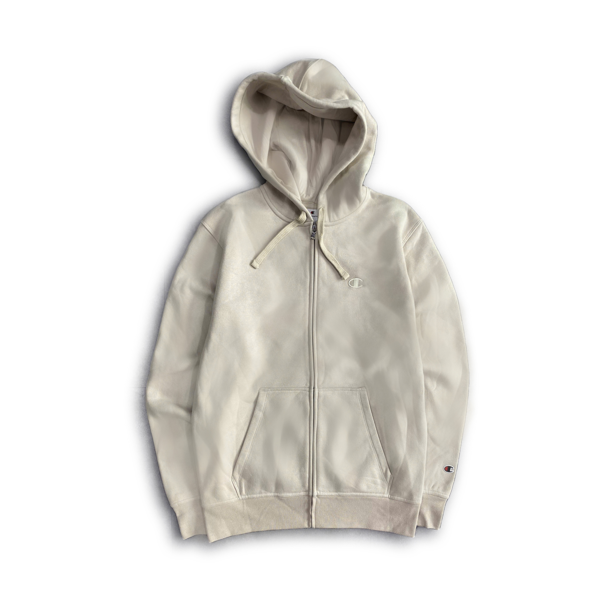 CHAMP POWER BLEND SMALL LOGO FULL-ZIP HOODIE IN BEIGE