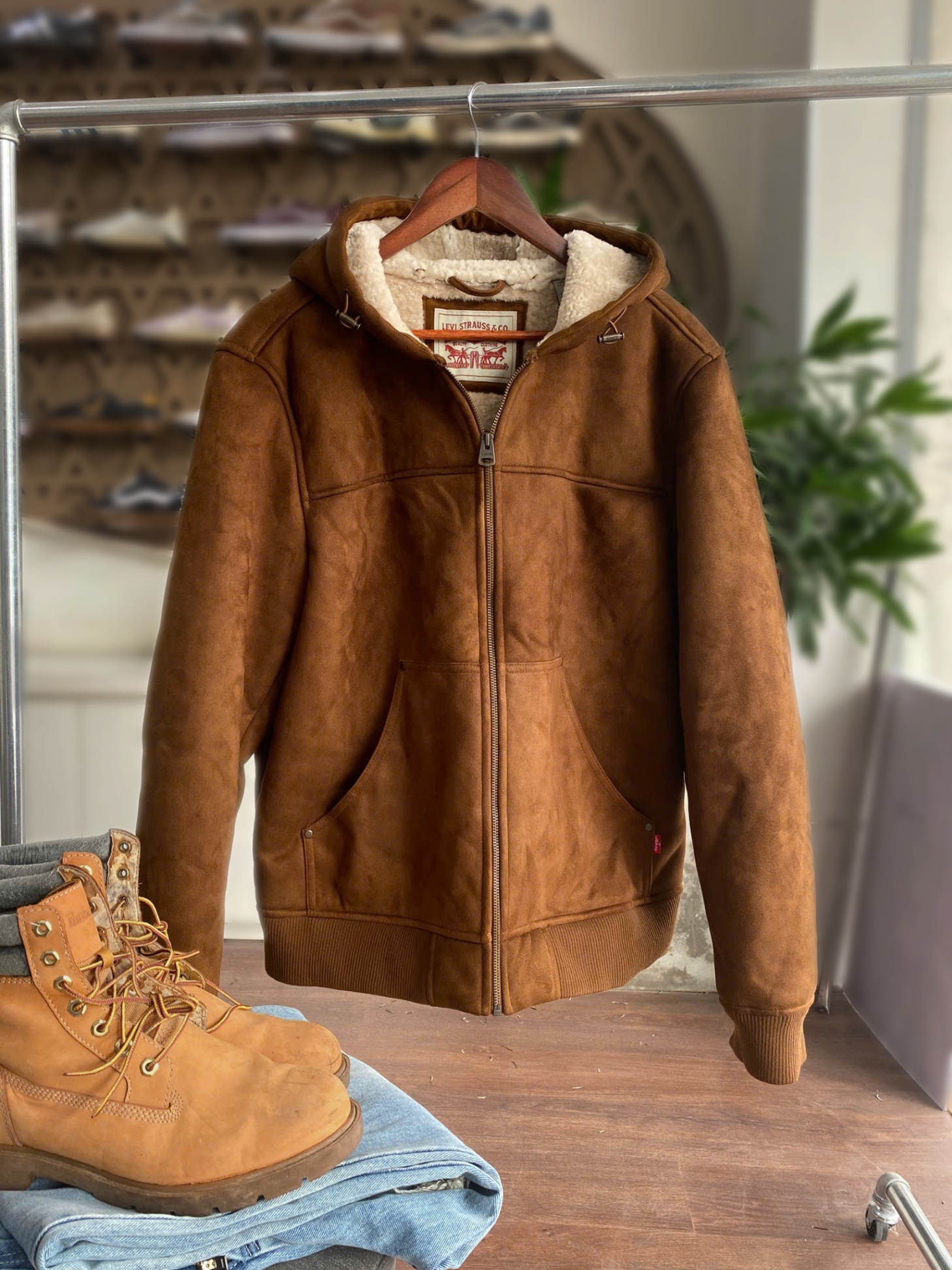 LEV FAUX SUEDE FLEECE LINED FULL ZIP JACKET