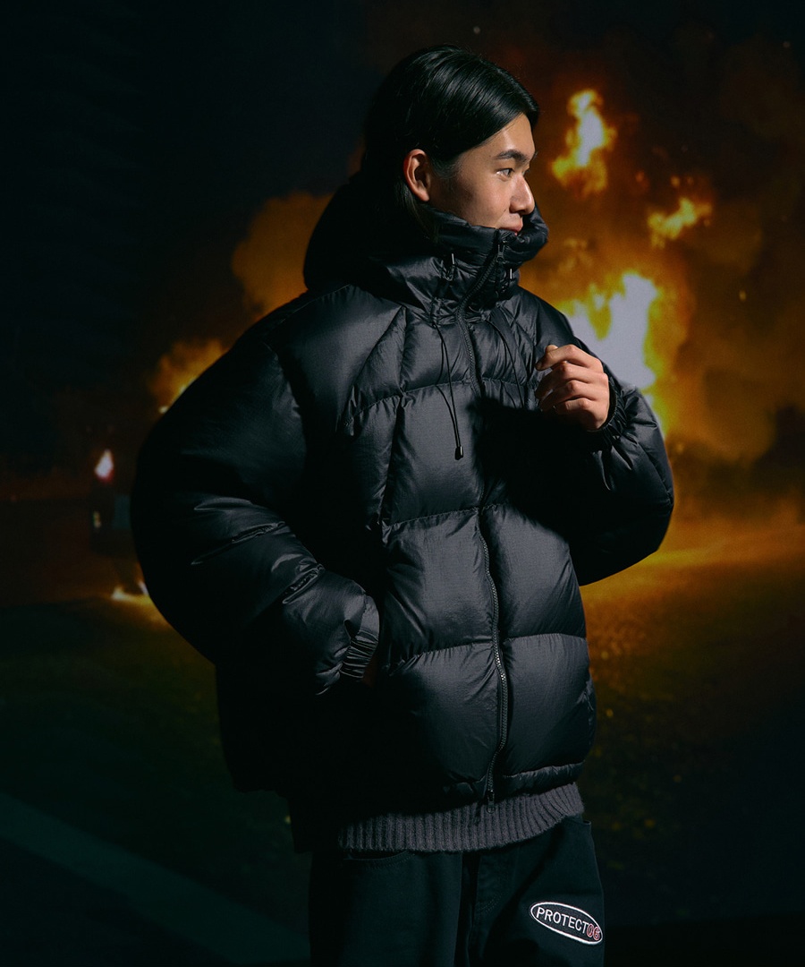 BROWN BREATH TAG PUFFER PADDING JUMPER IN BLACK