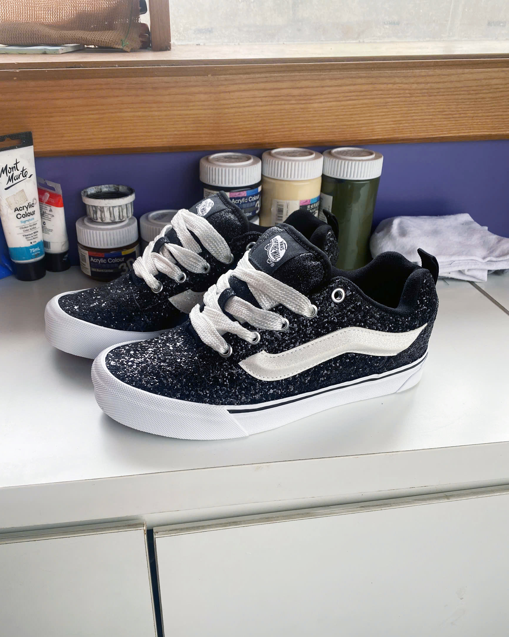 WAFFLE SNEAKER KNU SKOOL GLITTER BLACK