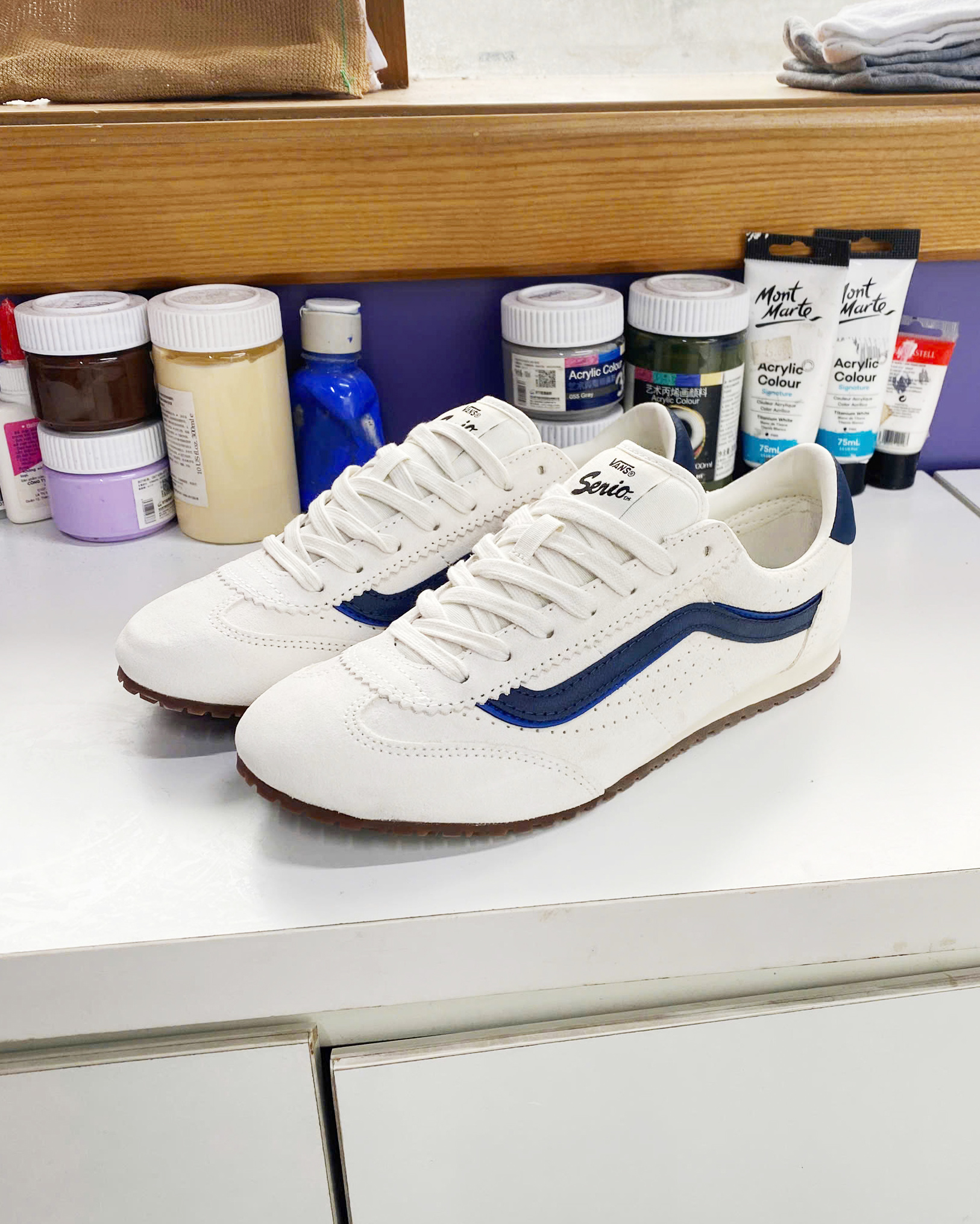 WAFFLE SNEAKER SUPER LOWPRO WHITE NAVY