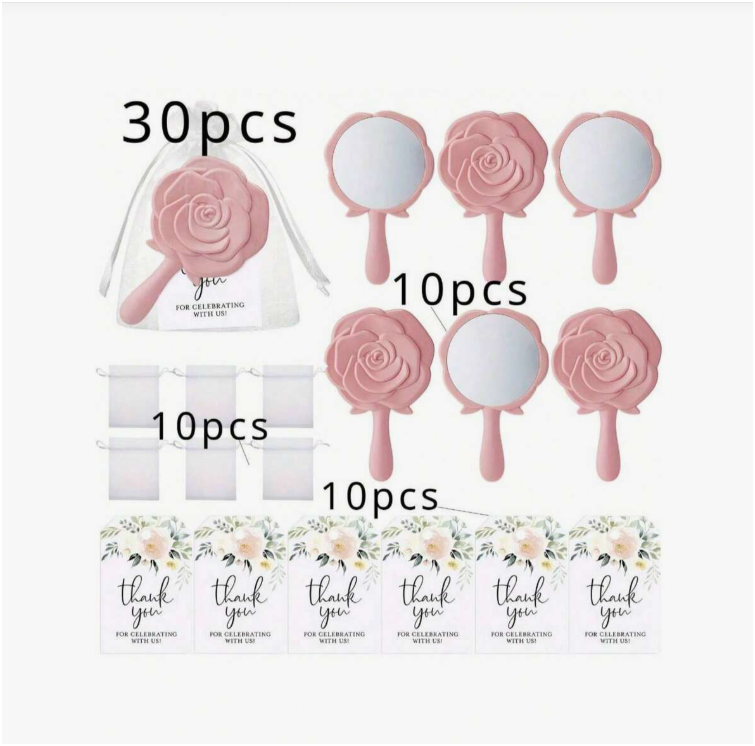 Set 10 Gương Mini Hoa Hồng Kèm Túi Voan