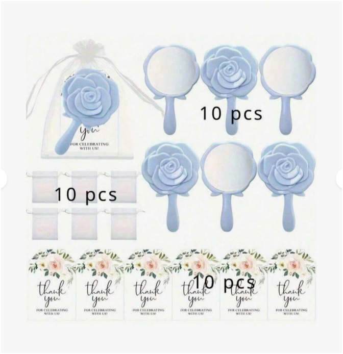 Set 10 Gương Mini Hoa Hồng Kèm Túi Voan