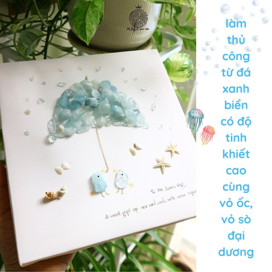 Tranh bình yên xanh 20x20cm đá xanh biển