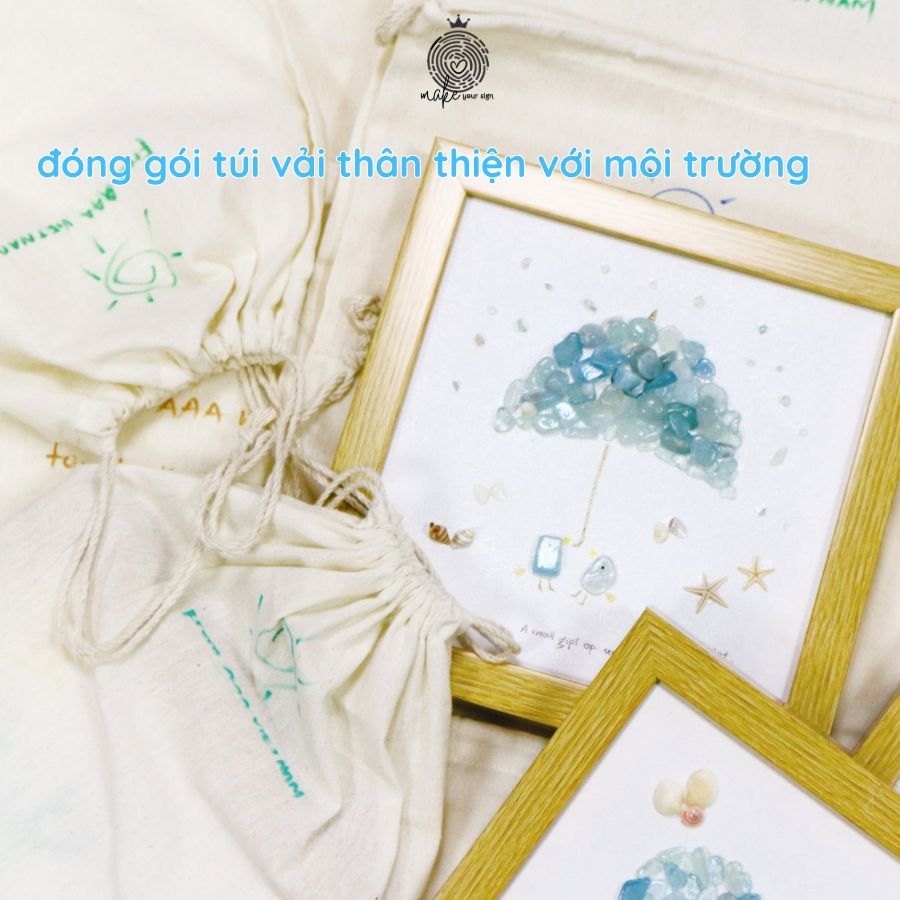 Tranh bình yên xanh 20x20cm đá xanh biển