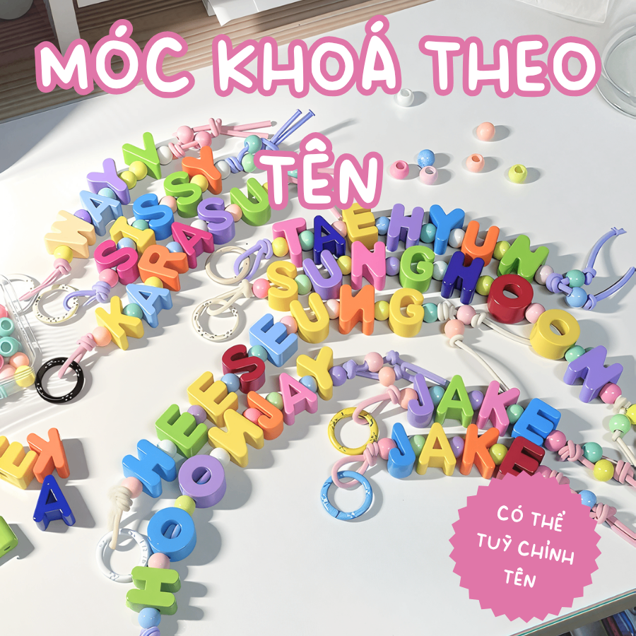 [4 đến 8 ký tự] Móc Khóa Acrylic Ghép Tên theo yêu cầu
