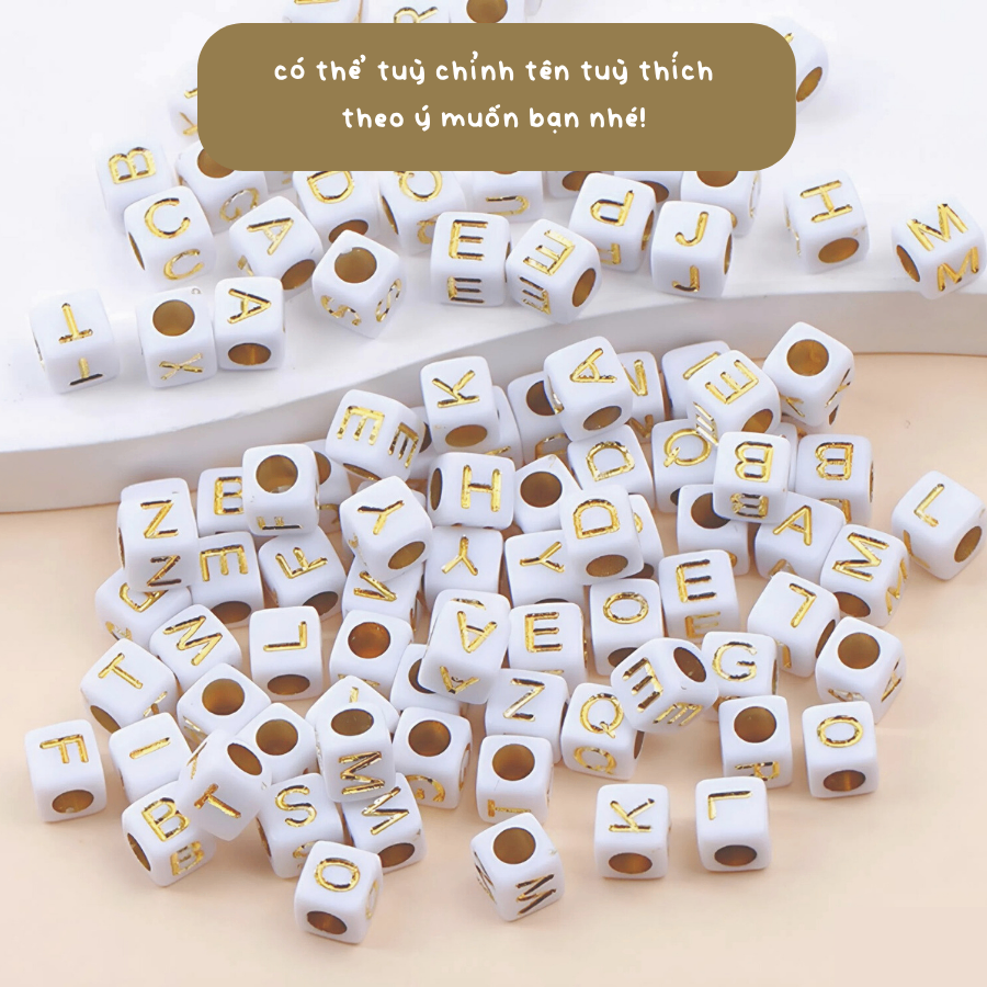 [4 đến 9 ký tự] Móc Khóa Charm Hoa hạt nhựa Ghép tên theo yêu cầu