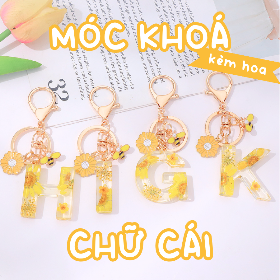 Móc Khóa Chữ Cái Resin Hoa Khô In Tên Theo Yêu Cầu