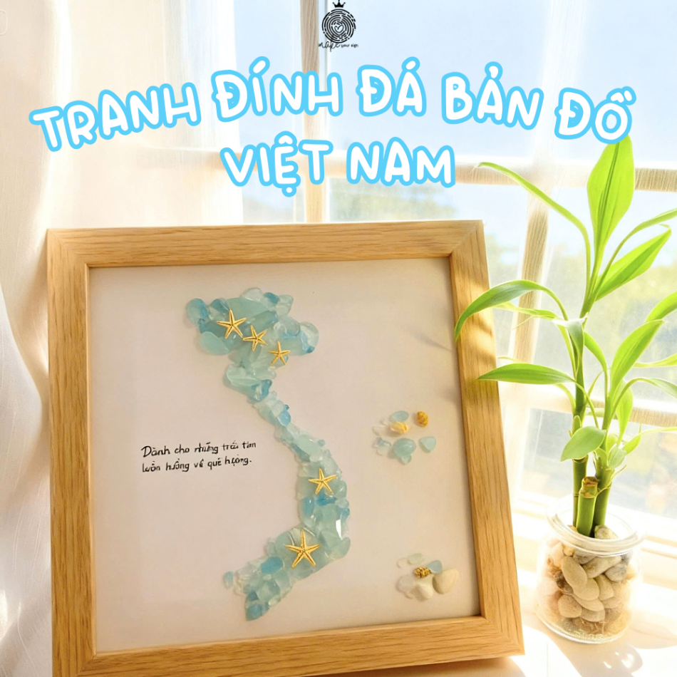 Tranh Đính Đá Bản Đồ Việt Nam 20x20cm – Bình Yên Xanh | Quà Tặng Ý Nghĩa