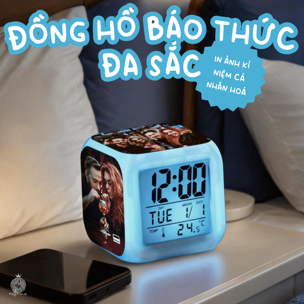 Đồng Hồ Báo thức Đa sắc In Ảnh Kỷ Niệm Cá Nhân Hóa