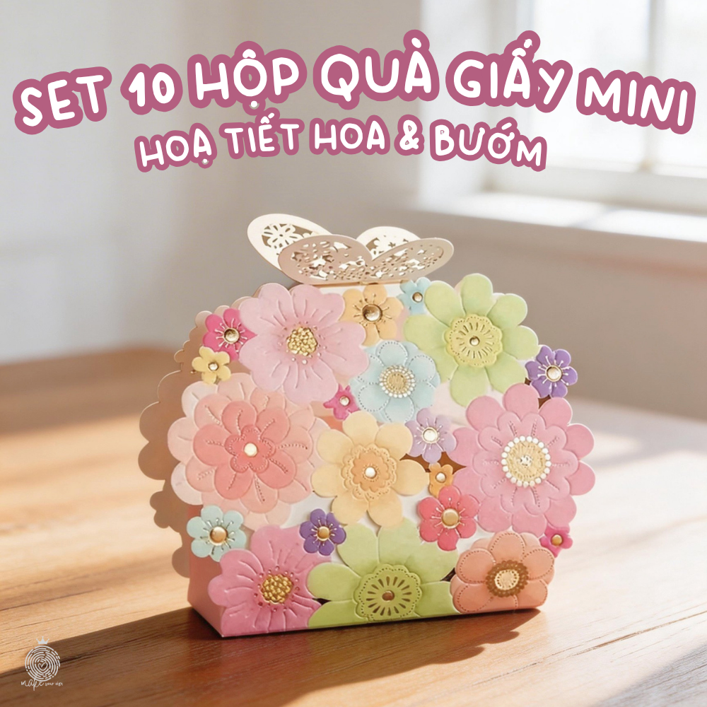 Set 10 Hộp Quà Giấy Mini Họa Tiết Hoa & Bướm