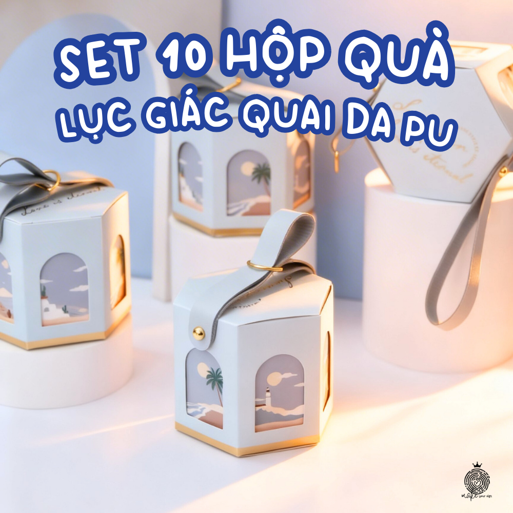 Set 10 Hộp Quà Lục Giác Quai Da PU