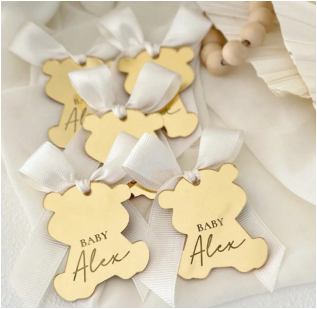 Set 10 thẻ tên acrylic hình gấu khắc tên theo yêu cầu