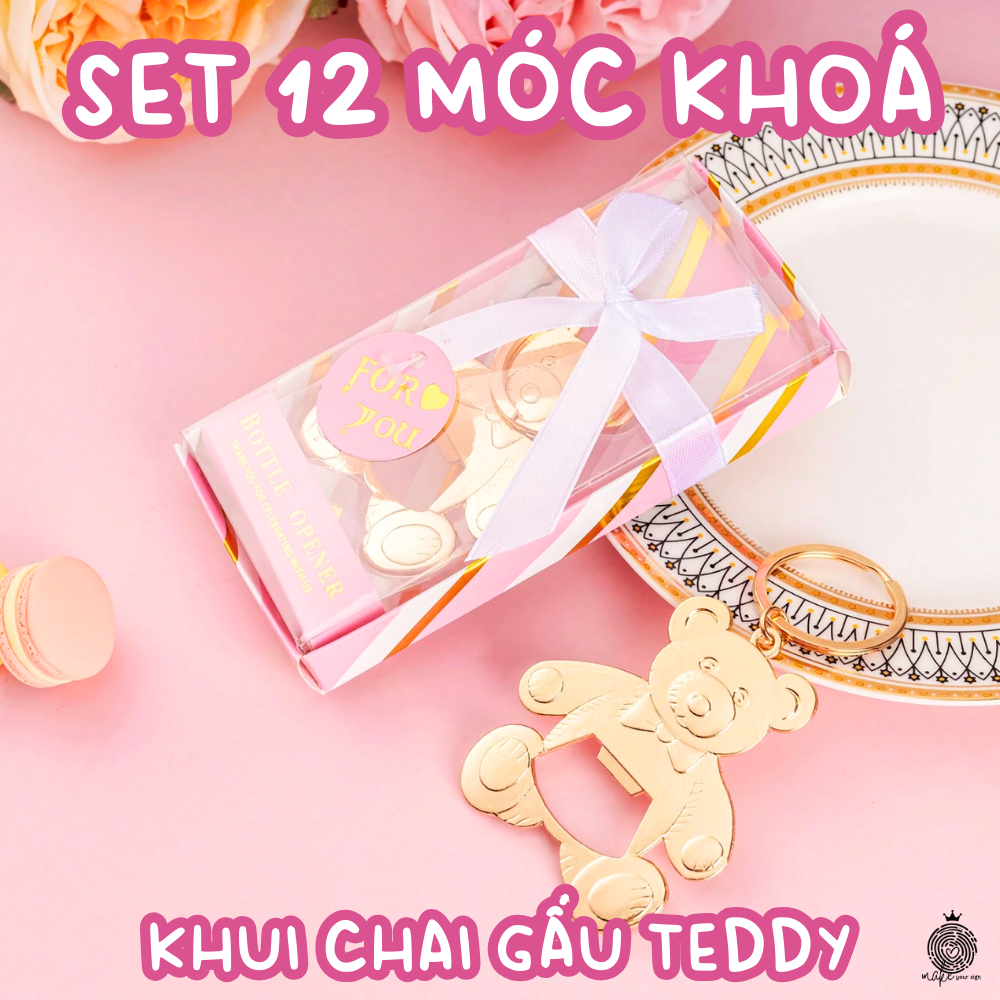 Set 12 móc khóa khui chai hình gấu Teddy