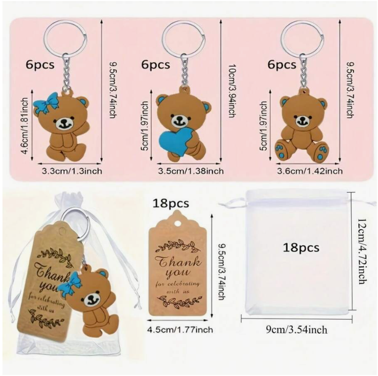 Set 18 móc khóa quà tặng Gấu Teddy